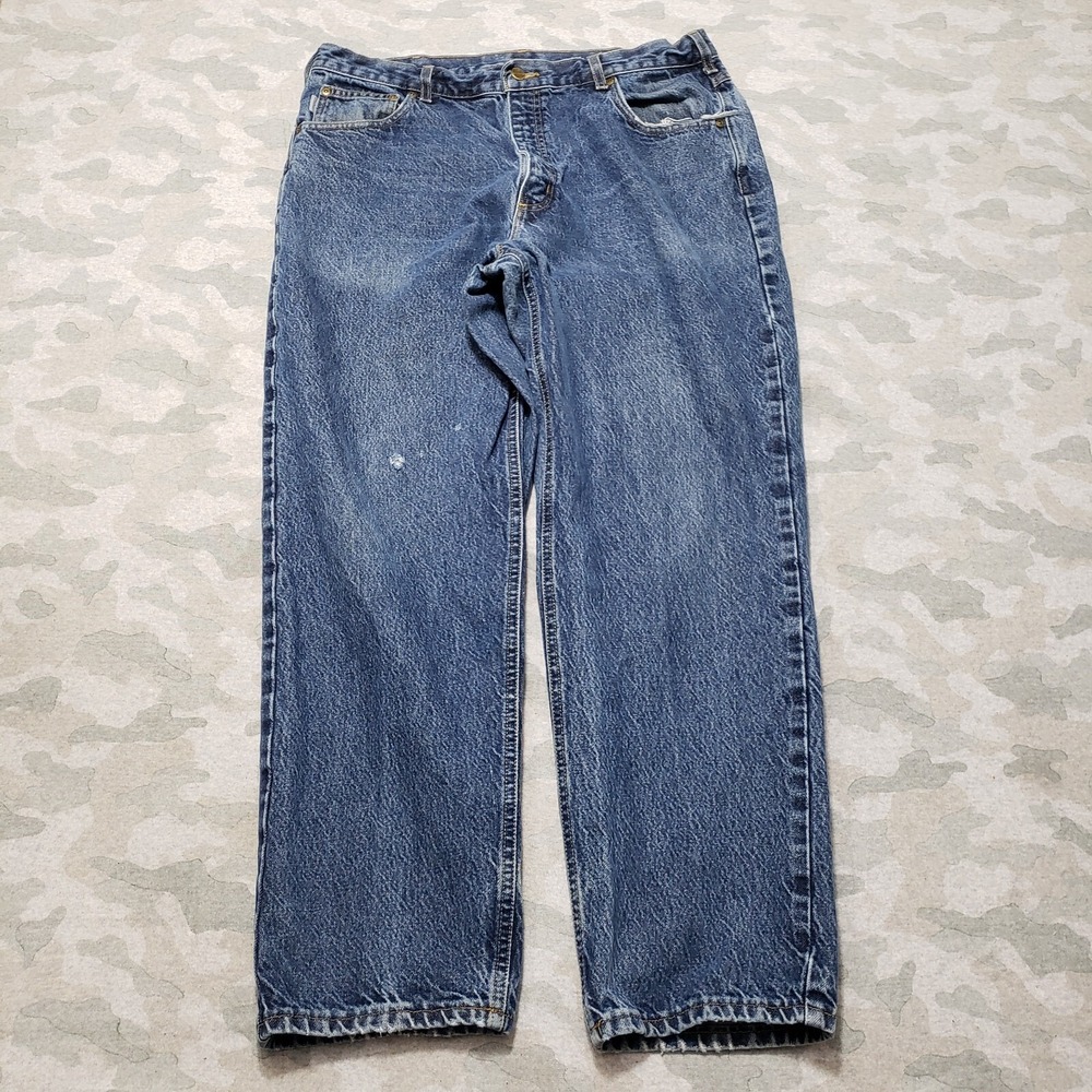Carhartt Jeans Mens 38x30 Blue Made In USA Loose Fit Denim Medium Wash Work Wear